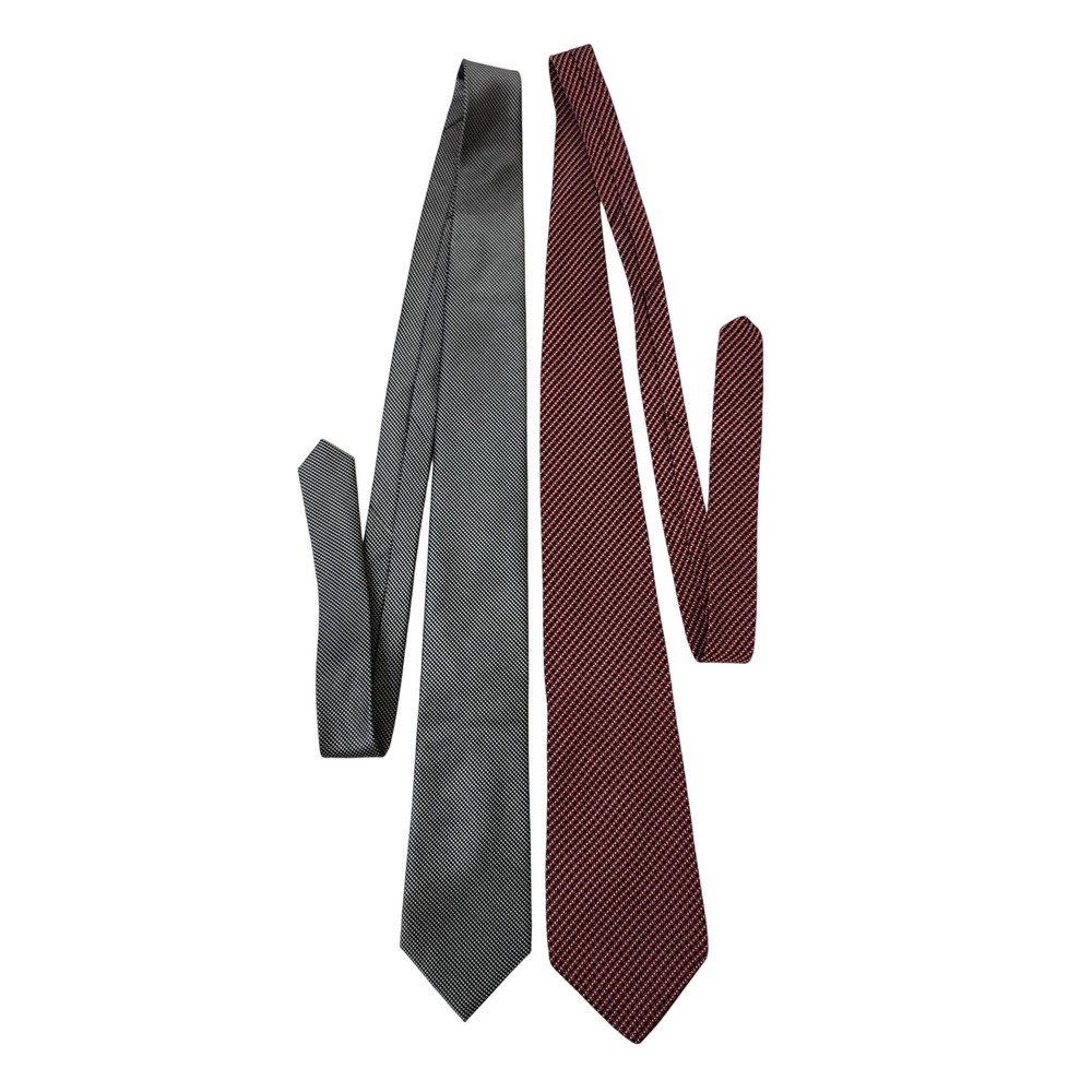 Calvin Klein Stafford Executive Mens Silk Tie Lot 2 Black Burgundy Micro Pattern